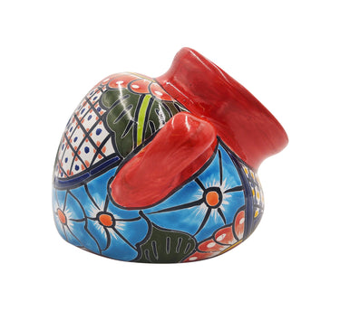 Mexican Talavera Cubanito Wall Planter Pot, Hand Painted Traditional Maceta de Pared for Home & Garden Décor - Red Trim